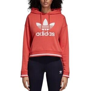 ADIDAS Originals Active Icon Coral Cotton Blend Cropped Longsleeve Hoodie